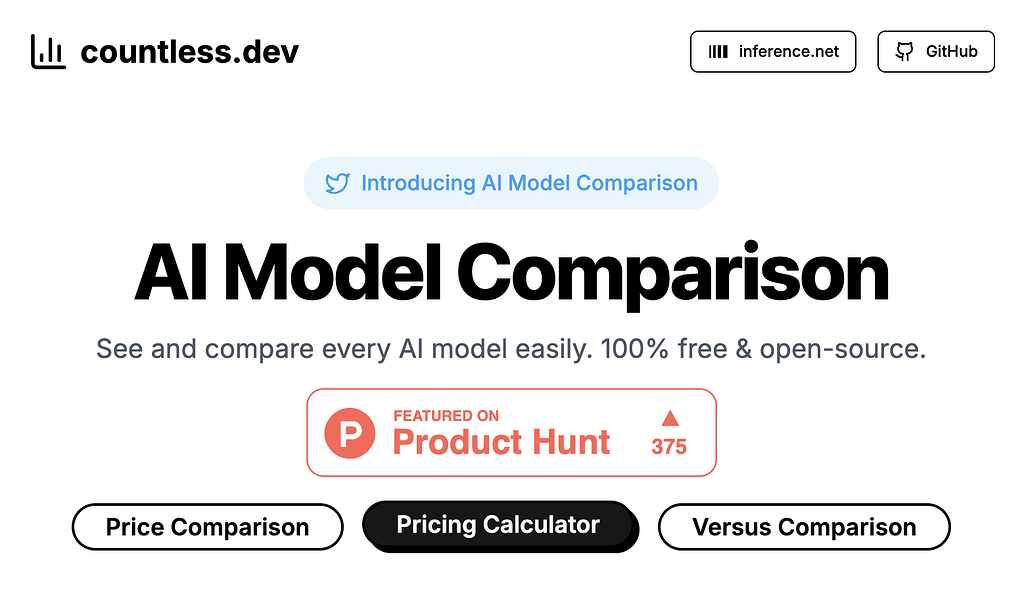 countless.dev, TTS / STT / LLM / Embedding 등 분야별 모델 비교 서비스