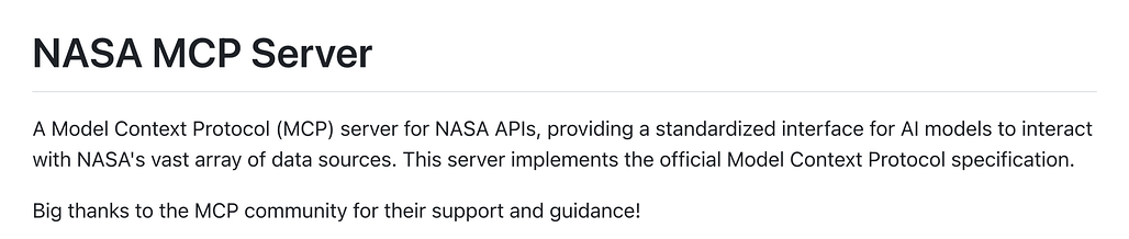 NASA MCP Server: AI 모델을 위한 미국항공 우주국(NASA) API 데이터 통합 인터페이스
