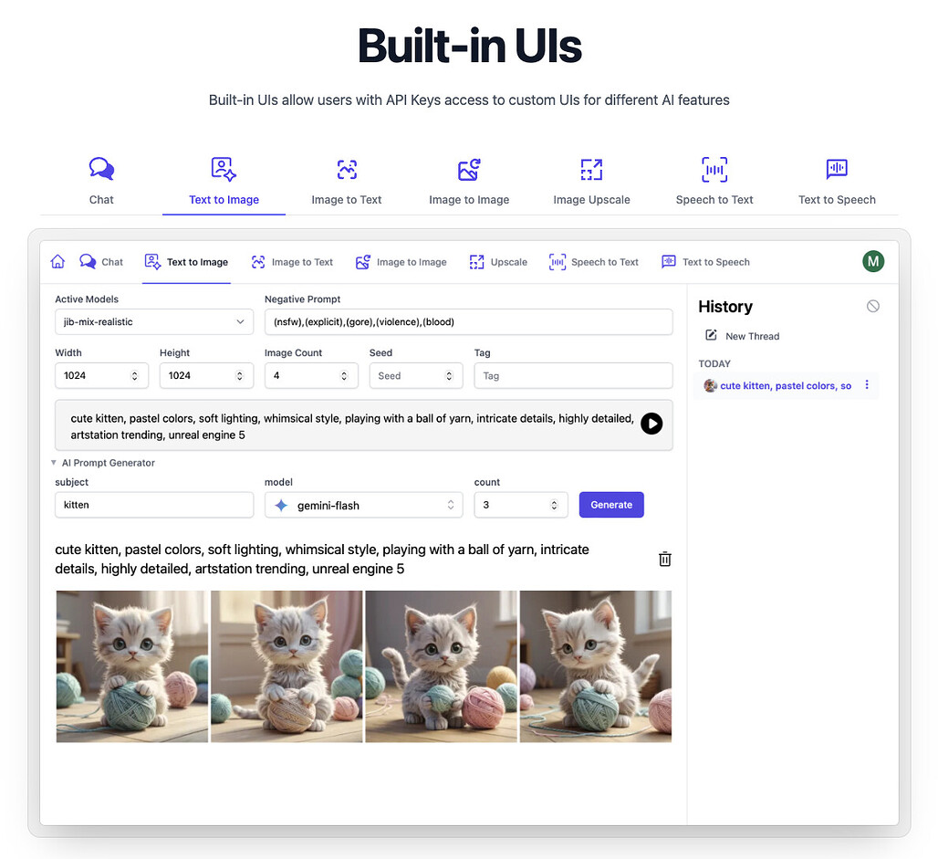 AI Server의 화면 예시: Text-to-Image Built-in UI