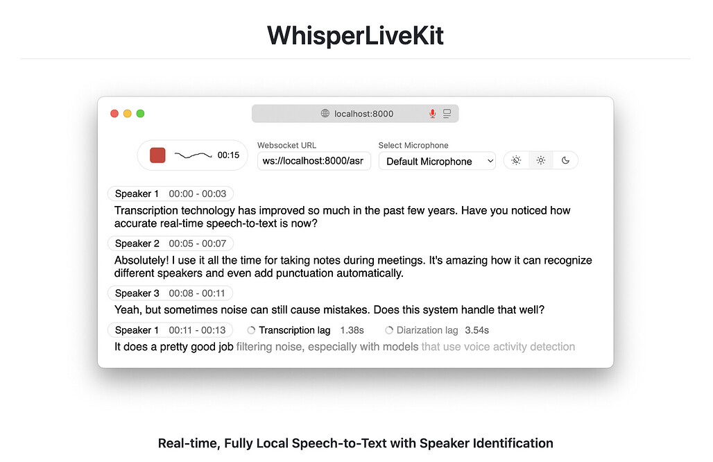 WhisperLiveKit: 실시간 음성 인식, 번역 및 화자 분리 등을 로컬에서 실행할 수 있는 오픈소스 툴킷