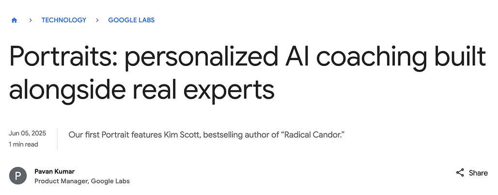 Portraits: Google Labs가 공개한, AI 전문가에게 코칭을 받는 실험적인 프로젝트