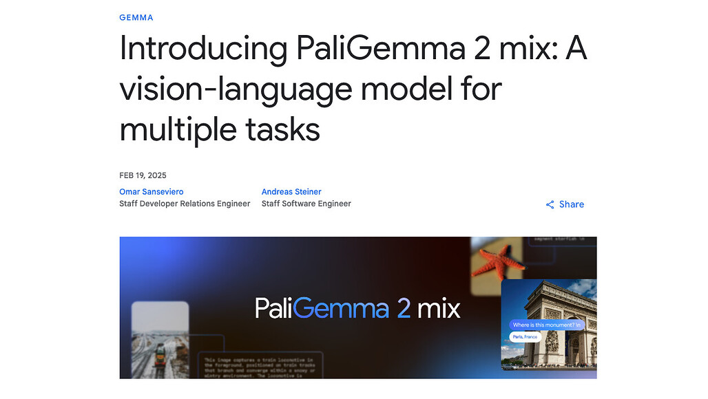 Google, 다양한 작업을 지원하는 시각-언어 모델 PaliGemma 2 Mix 공개