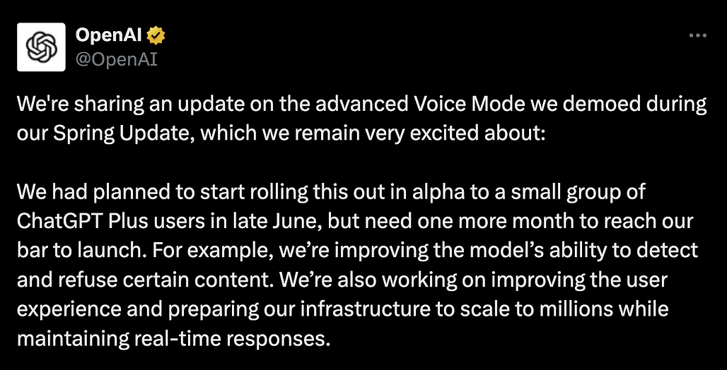 OpenAI, 일부 ChatGPT Plus 구독자 대상 고급 음성 모드(Advanced Voice Mode) 출시