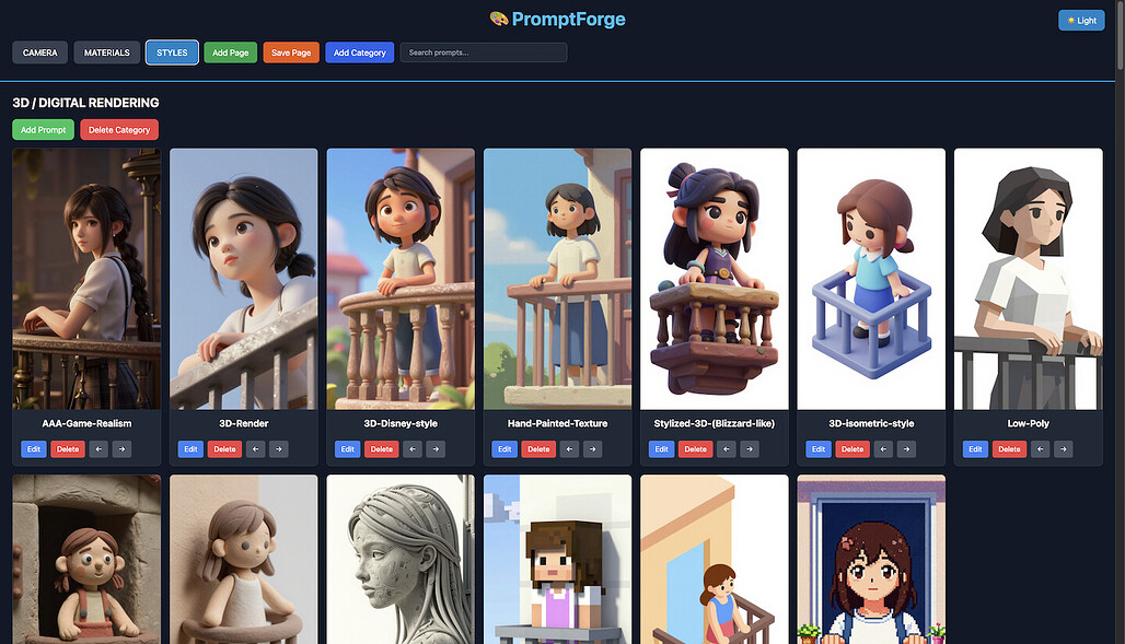 PromptForge의 주요 기능: Styles Collection (스타일)