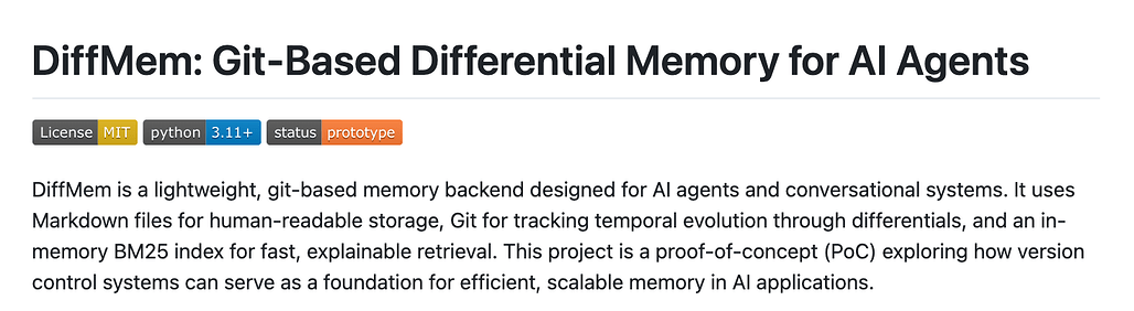 DiffMem: AI Agent를 위한, Git 기반의 변경 사항을 관리하는 경량 메모리 시스템