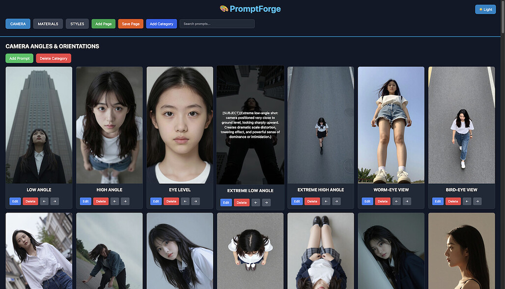 PromptForge의 주요 기능: Camera Settings (카메라 설정)