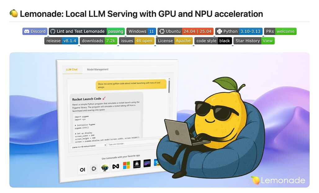 Lemonade Server: 로컬 GPU 및 NPU에서 구동되는 오픈소스 / 고성능 LLM 추론 서버