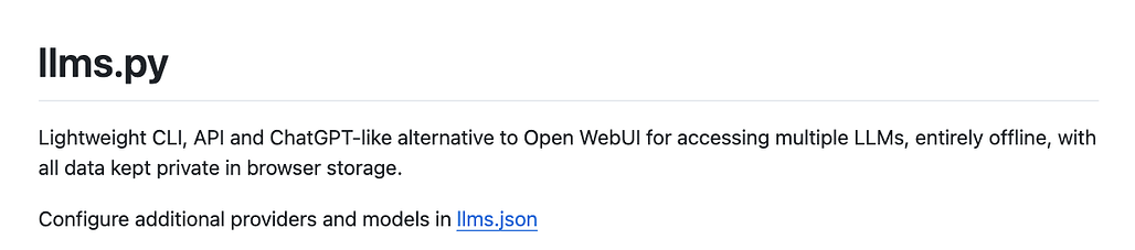 llms.py: 다양한 LLM과 연동 가능한, 경량 CLI, API 및 ChatGPT 스타일의 UI를 제공하는 통합 LLM 인터페이스 도구