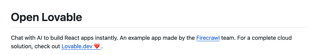 Open Lovable: Firecrawl이 공개한, 대화형 AI로 React 앱을 즉시 생성할 수 있는 Lovable의 오픈소스 버전