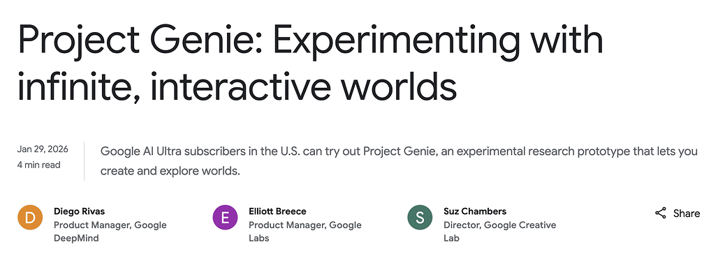Project Genie: 무한한 인터랙티브 세계를 향한 Google DeepMind의 실험