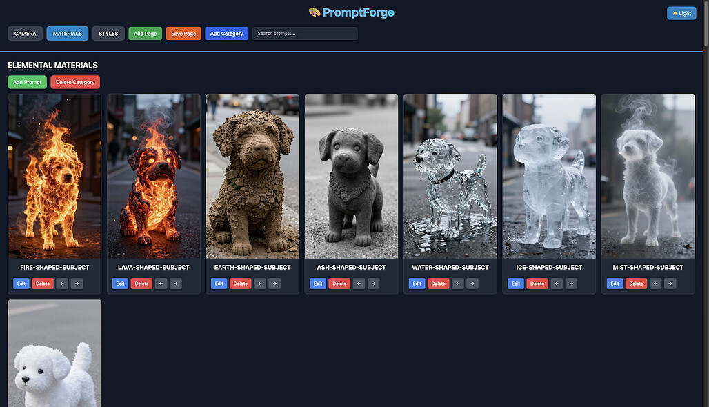 PromptForge의 주요 기능: Materials Library (재질)