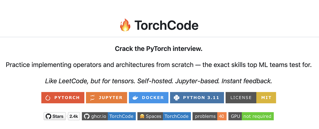 TorchCode: PyTorch 핵심 연산을 직접 구현하며 배우는 LeetCode 스타일 머신러닝 인터뷰 연습 플랫폼