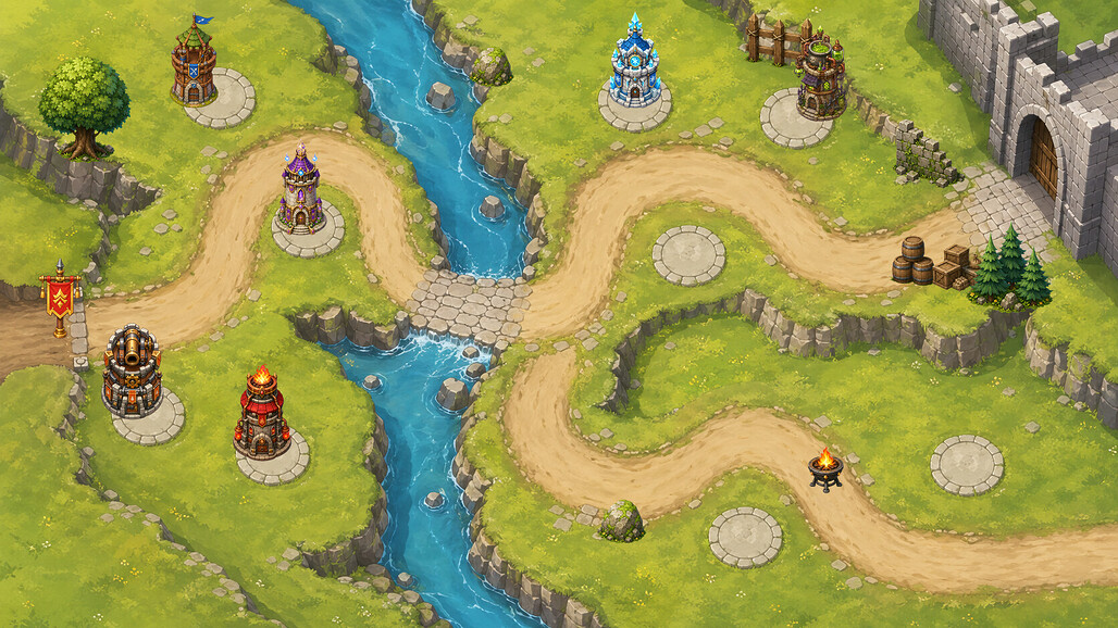 Agent Sprite Forge로 만든 Forest Pass Defense Godot 타워 디펜스 맵