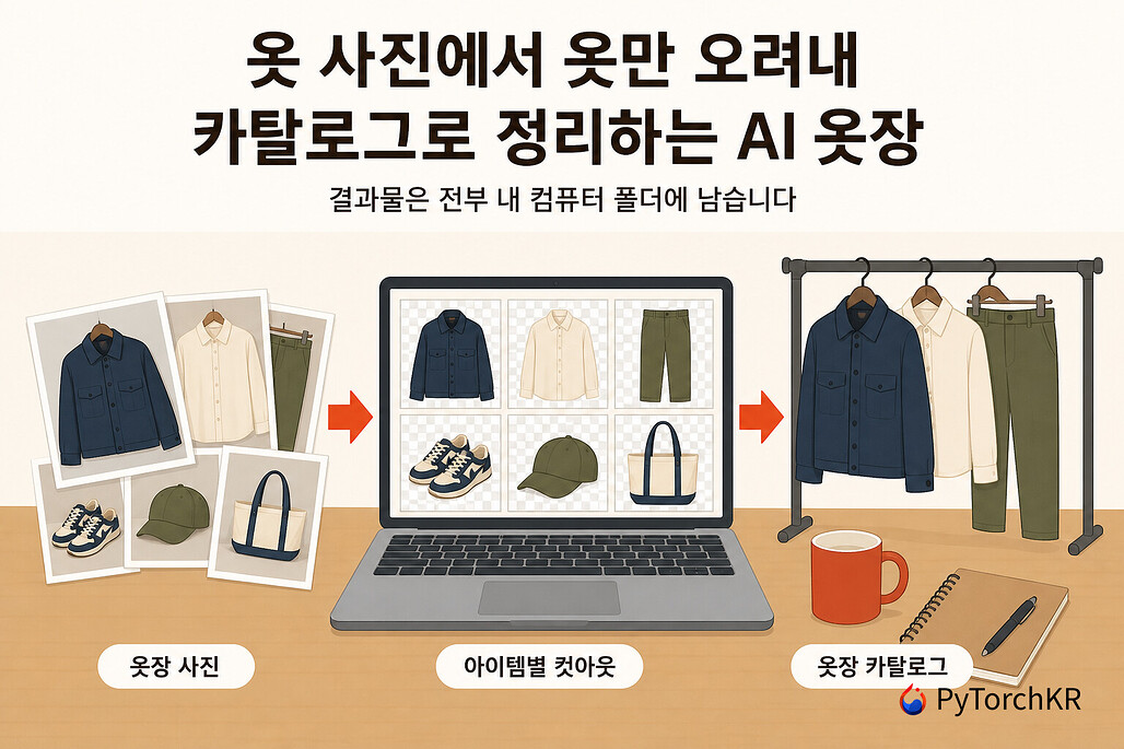 Wardrobe: 옷 사진에서 옷만 오려내 카탈로그와 착용 컷으로 정리하는 AI 옷장