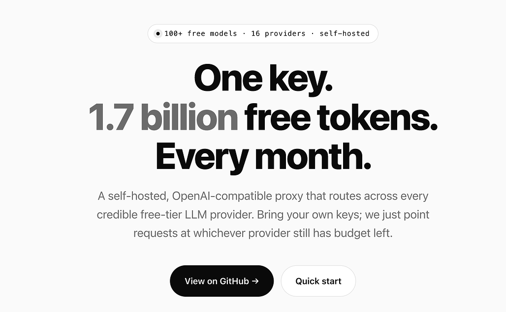 FreeLLMAPI: 16개의 LLM 제공자의 무료 티어로 매달 1.7B 토큰을 무료로 사용하는 OpenAI API 호환 프록시 프로젝트