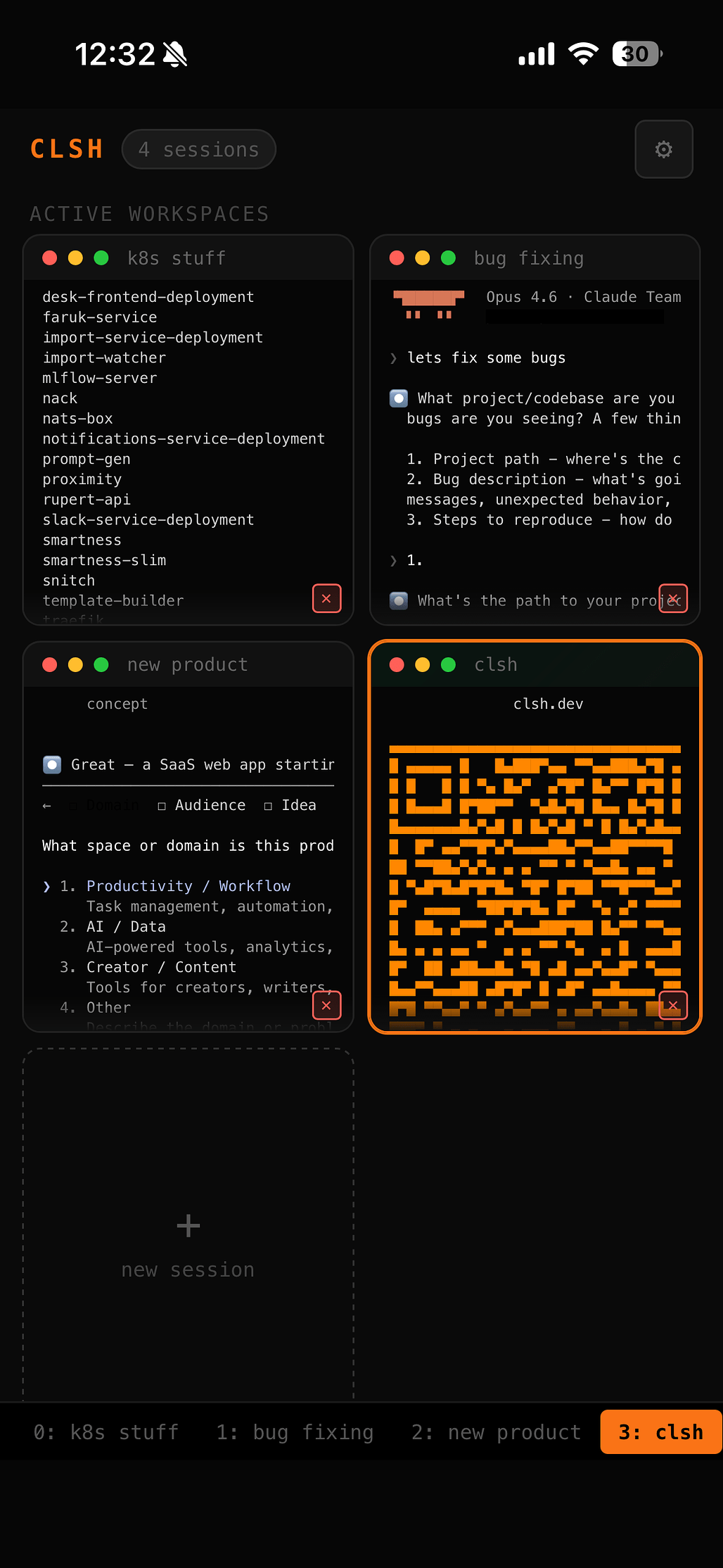 clsh 사용 예시: Session Grid