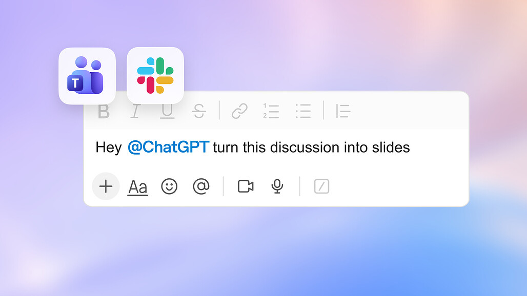 @ChatGPT 메시지 위에 표시된 Microsoft Teams와 Slack 아이콘