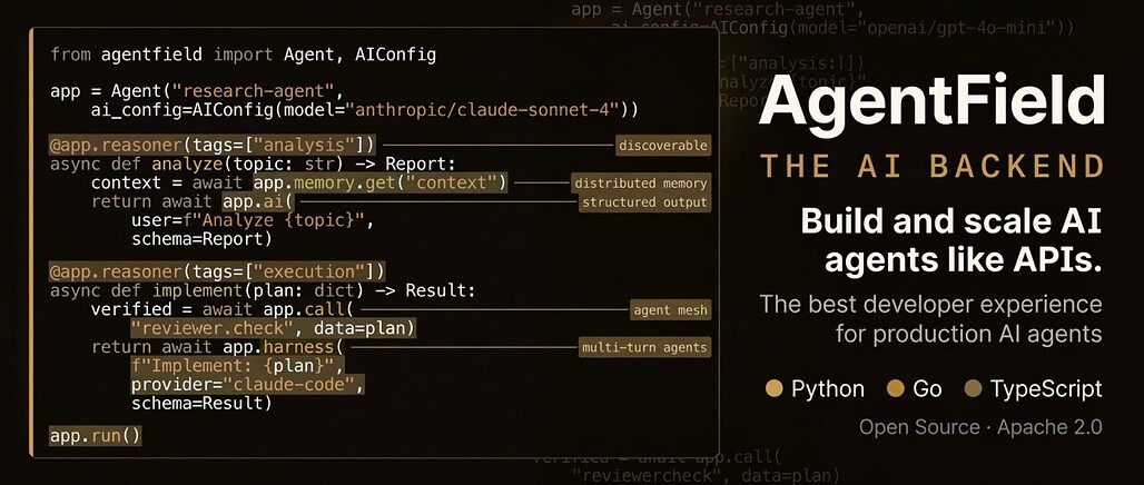 AgentField, AI 에이전트를 API와 마이크로서비스처럼 운영하기 위한 오픈소스 컨트롤 플레인
