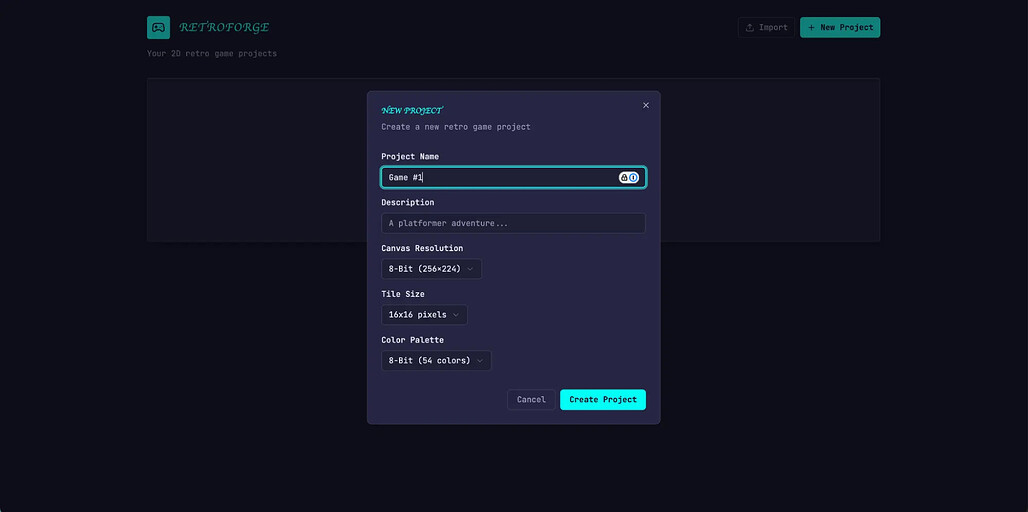 Full Harness의 Opening Screen: Initial screen: Creating a new game, in the app built with the full harness