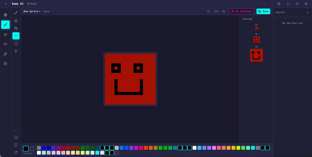 Full Harness의 Sprite Editor: The sprite editor felt cleaner and easier to use
