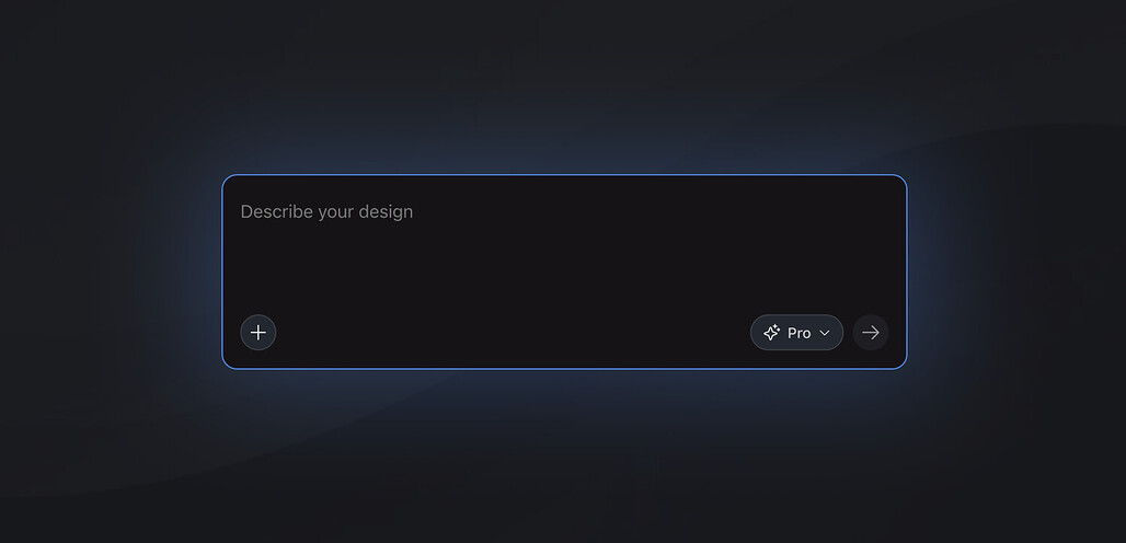 Stitch의 디자인 프롬프트 입력창과 모델 선택기(Pro)