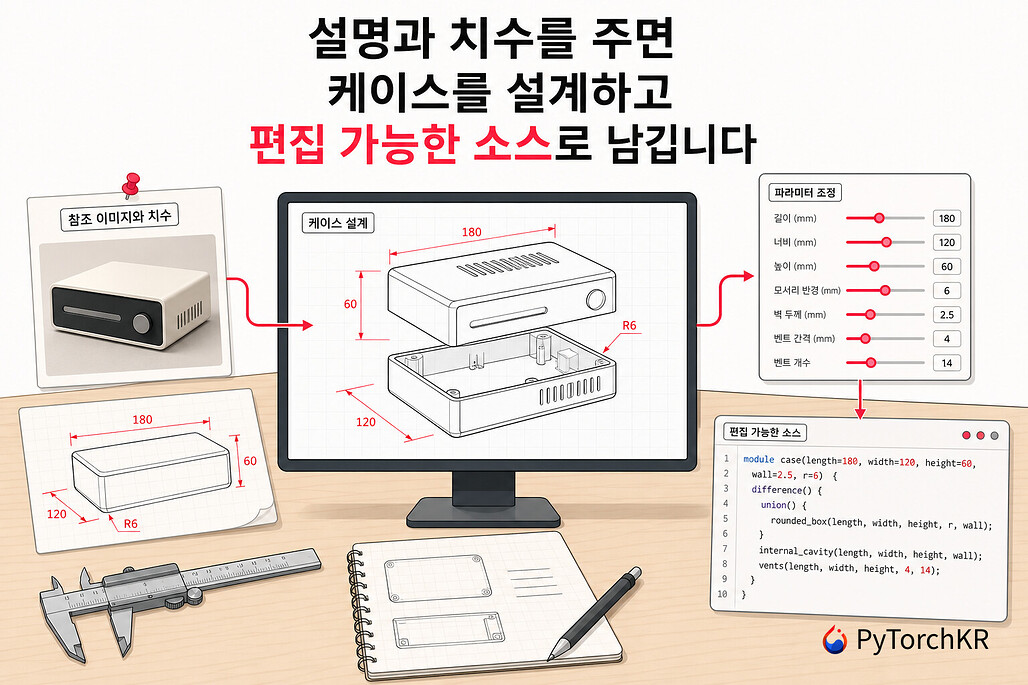 Amagine3D: 제품 설명과 치수를 주면 수정 가능한 파이썬 CAD 소스로 케이스를 설계하는 에이전트