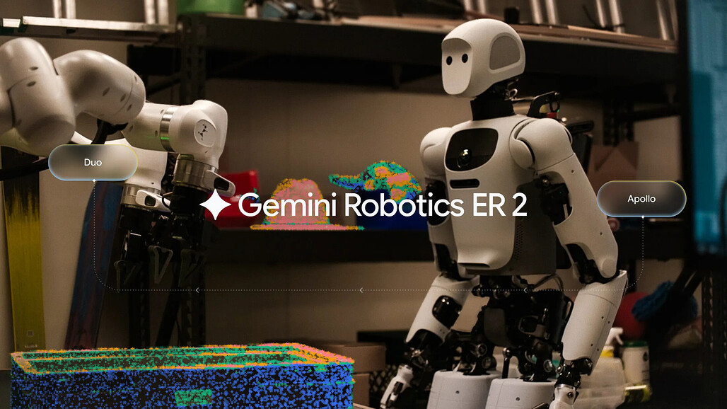 Franka Duo와 Apptronik Apollo 로봇을 함께 보여주는 Gemini Robotics ER 2 대표 이미지