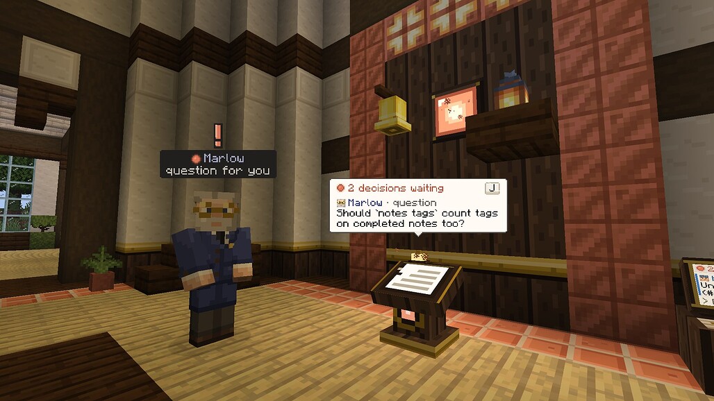 AgentCraft 리드 에이전트가 결정 연단 앞에서 사용자의 답을 기다리는 화면
