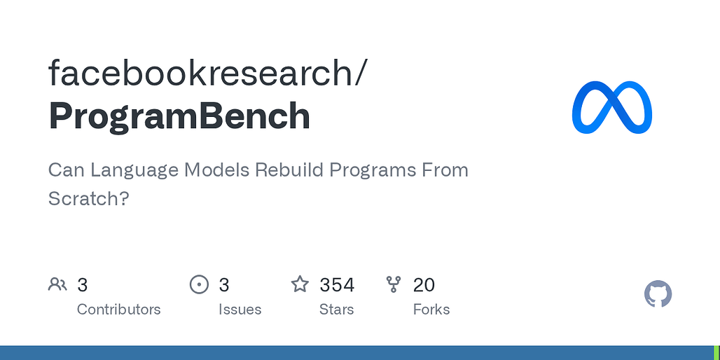 ProgramBench: 컴파일된 바이너리만 보고 코드베이스를 처음부터 재구축하도록 평가하는 Meta의 LLM 벤치마크