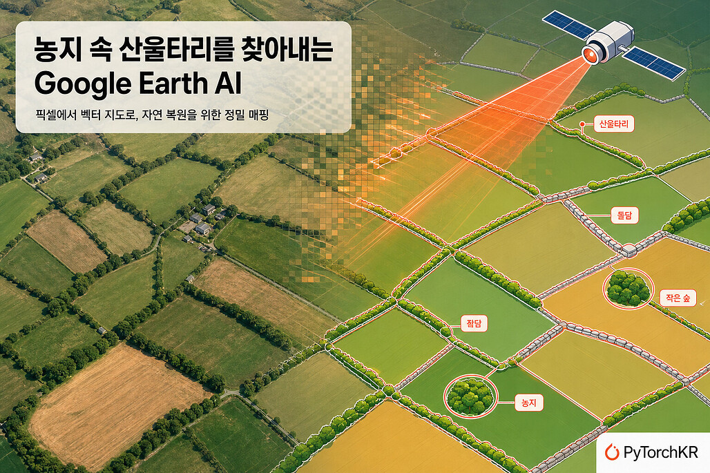 농지 속 산울타리를 찾아내는 Google Earth AI
