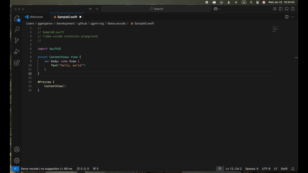 llama-vscode 사용 예시