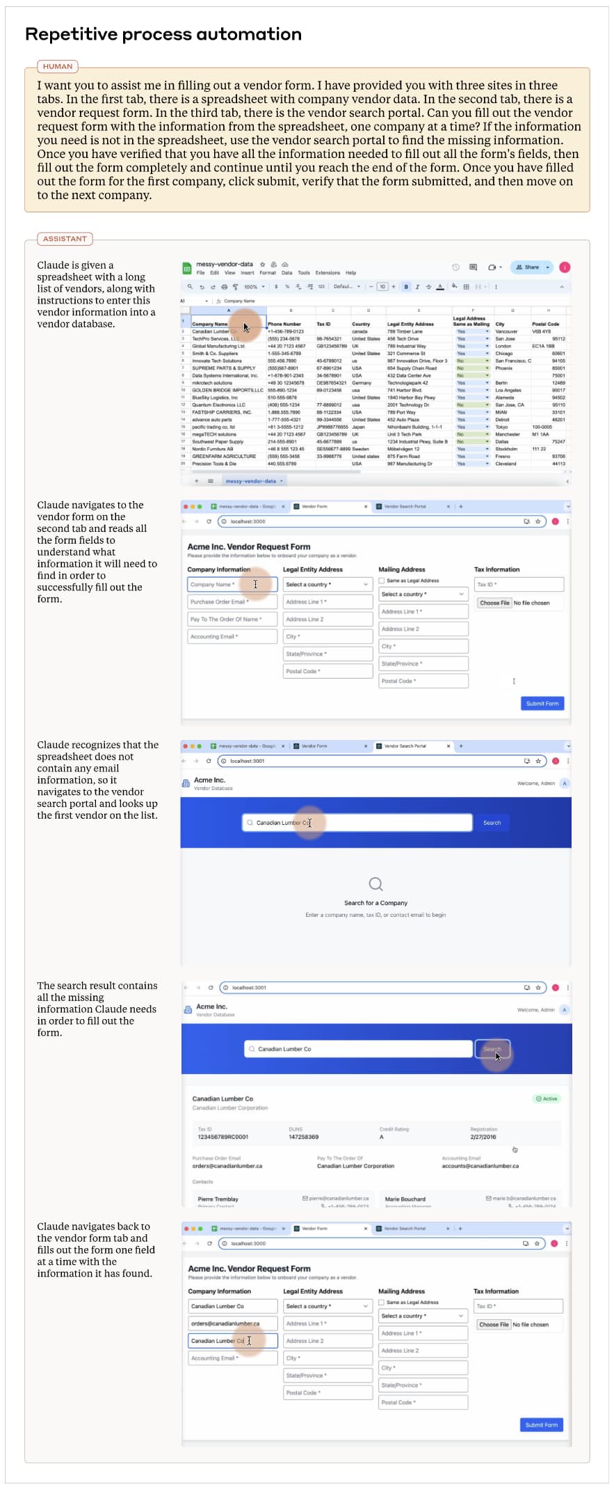 Claude 3.5 컴퓨터 사용 기능 예시 - 반복 작업 자동화(Repetitive process automation)