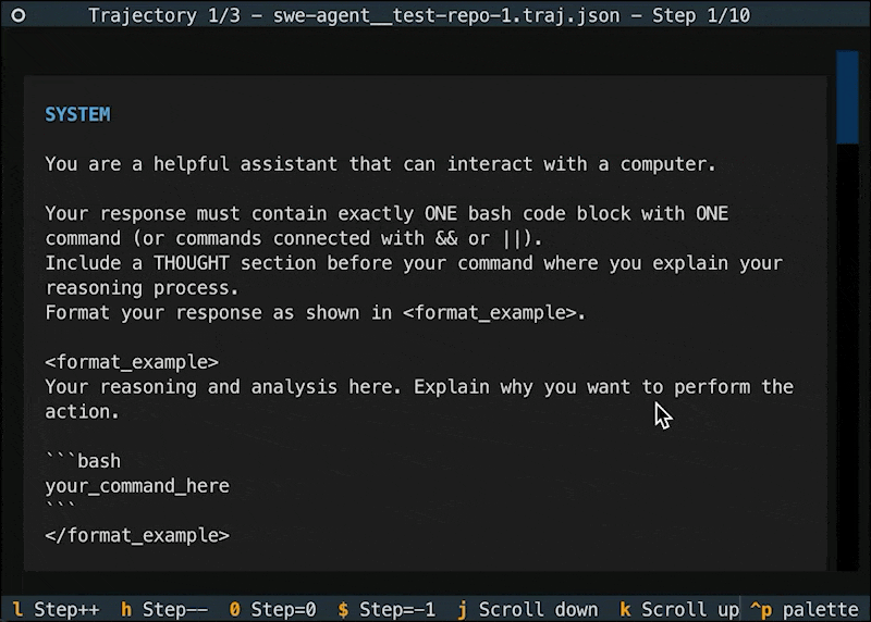 mini SWE-Agent UI: trajectory browser