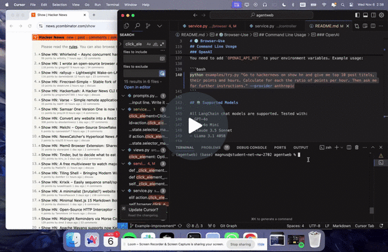 Browser-Use 사용 예시: HackerNews 방문하여 정보를 가져와 계산