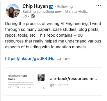 Chip Huyen이 공유한 AI Engineering 관련 자료들 모음