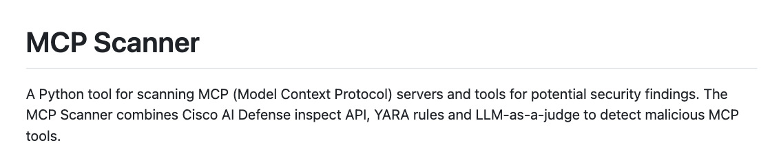 MCP Scanner: Cisco AI Defense팀이 공개한 MCP 서버 및 도구 전용 보안 스캐너