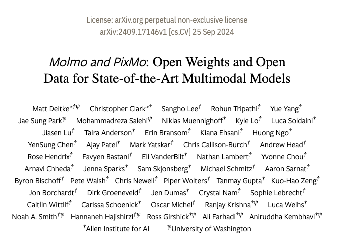 Molmo & PixMo: 공개된 가중치 모델(Molmo)과 데이터(PixMo)로 이루어진 최첨단 멀티모달 모델 (feat. AllenAI)