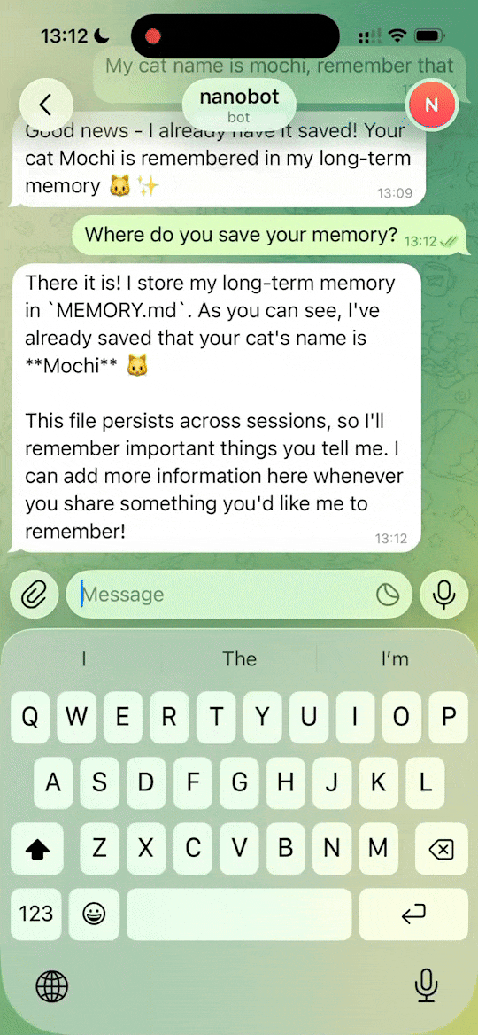 nanobot 사용 예시: 📚 Personal Knowledge Assistant