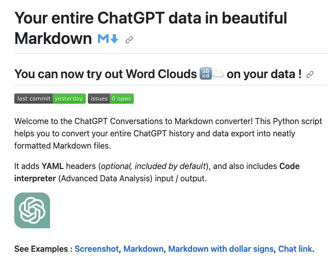 Your entire ChatGPT data in beautiful Markdown