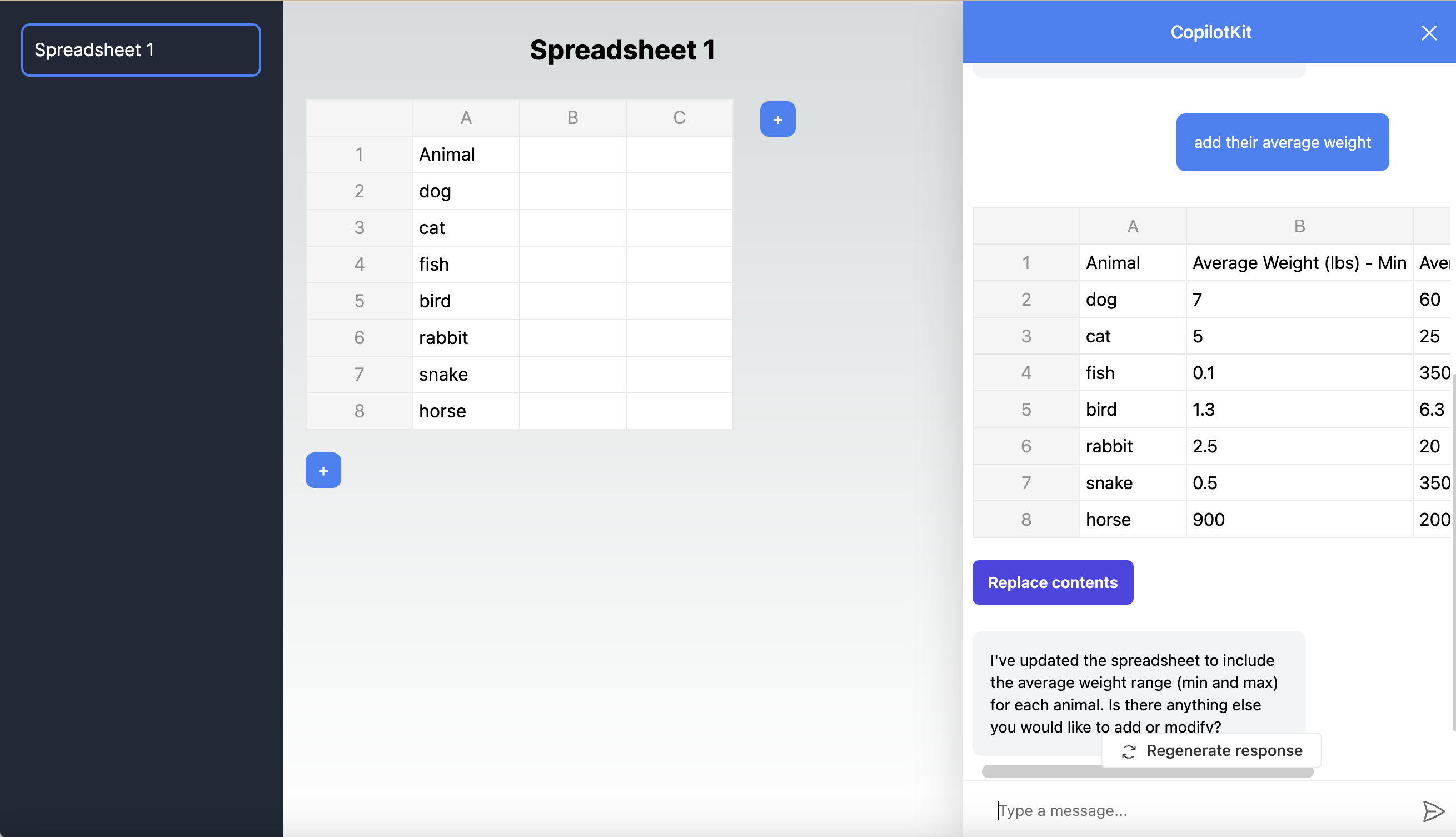 CopilotKit 데모: Spreadsheets + Copilot Demo
