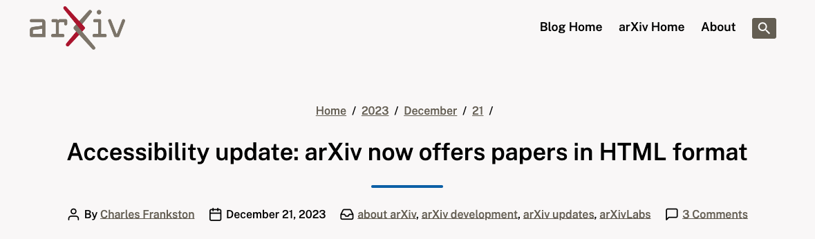 [GN⁺] arXiv, 이제 HTML 형식으로 논문 제공