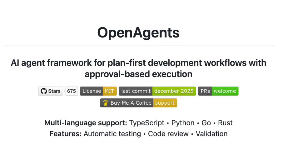 OpenAgents: 계획 주도형 개발 워크플로우를 위한 AI 에이전트 프레임워크