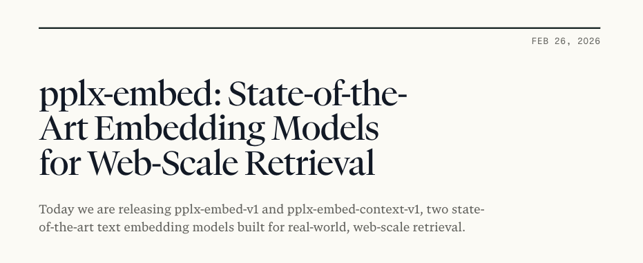 Perplexity, 웹 스케일 검색을 위한, 양방향 디퓨전 어텐션을 적용한 다국어 임베딩 모델 pplx-embed 2종 공개