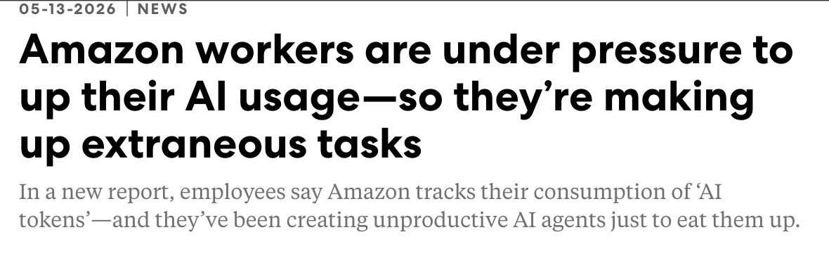 Amazon 직원들, AI 사용 압박에 불필요한 작업을 만들어 AI 토큰 소비량을 부풀리는 중