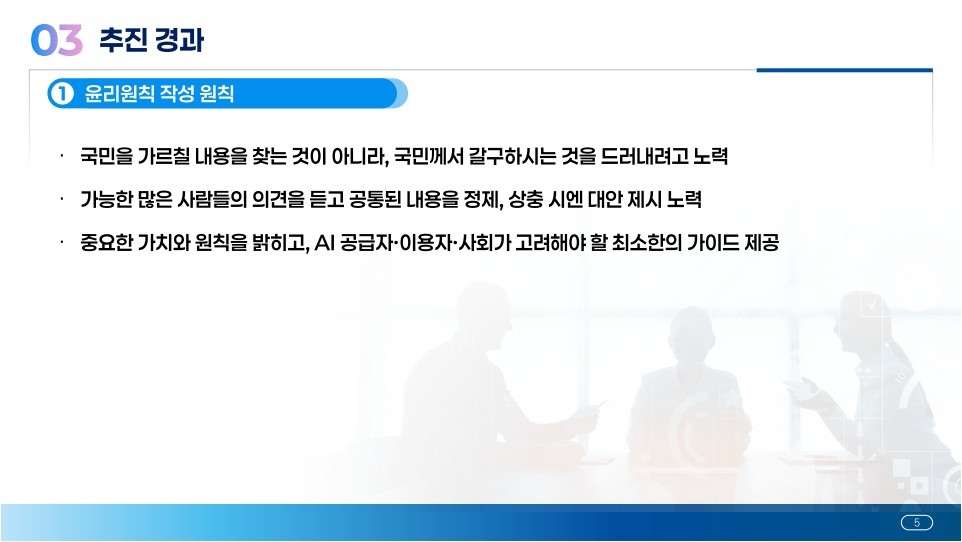 윤리원칙 작성 원칙을 정리한 발표 자료