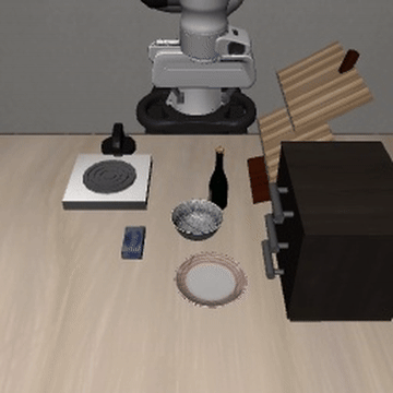 Opus 4.6이 직접 조작 제어로 LIBERO 과제를 수행하는 GIF. 로봇 팔이 물체를 집어 받침대로 옮긴다.